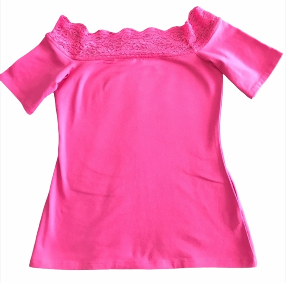 Pink Off-Shoulder Lace Top - Picture 11 of 12
